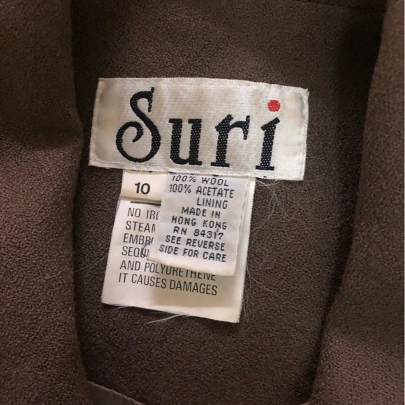 Vintage Double Breasted 100% Wool Embellished Brown Suit Jacket size 10 *FLAW - Picture 3 of 10